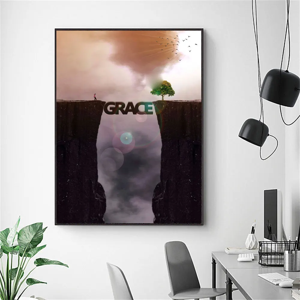 Motivating Grace Overcome Obstacles to Success Poster Prints Wall Art Canvas Inspirational Cliff Painting for Bedroom Home Decor