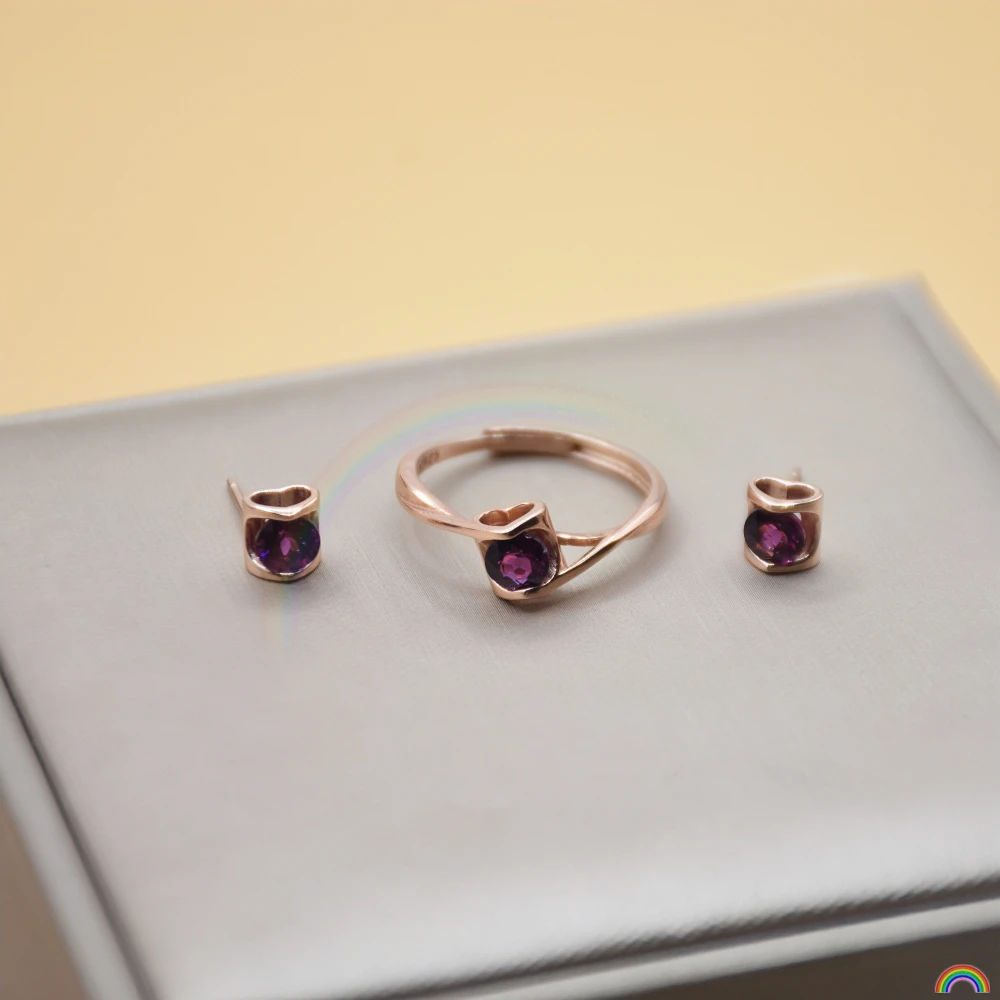 

Natural Garnet Ring Women's Purple Teeth Black Earnail 925 Silver Inlay Versatile Fashion Gem Set Rwbuy