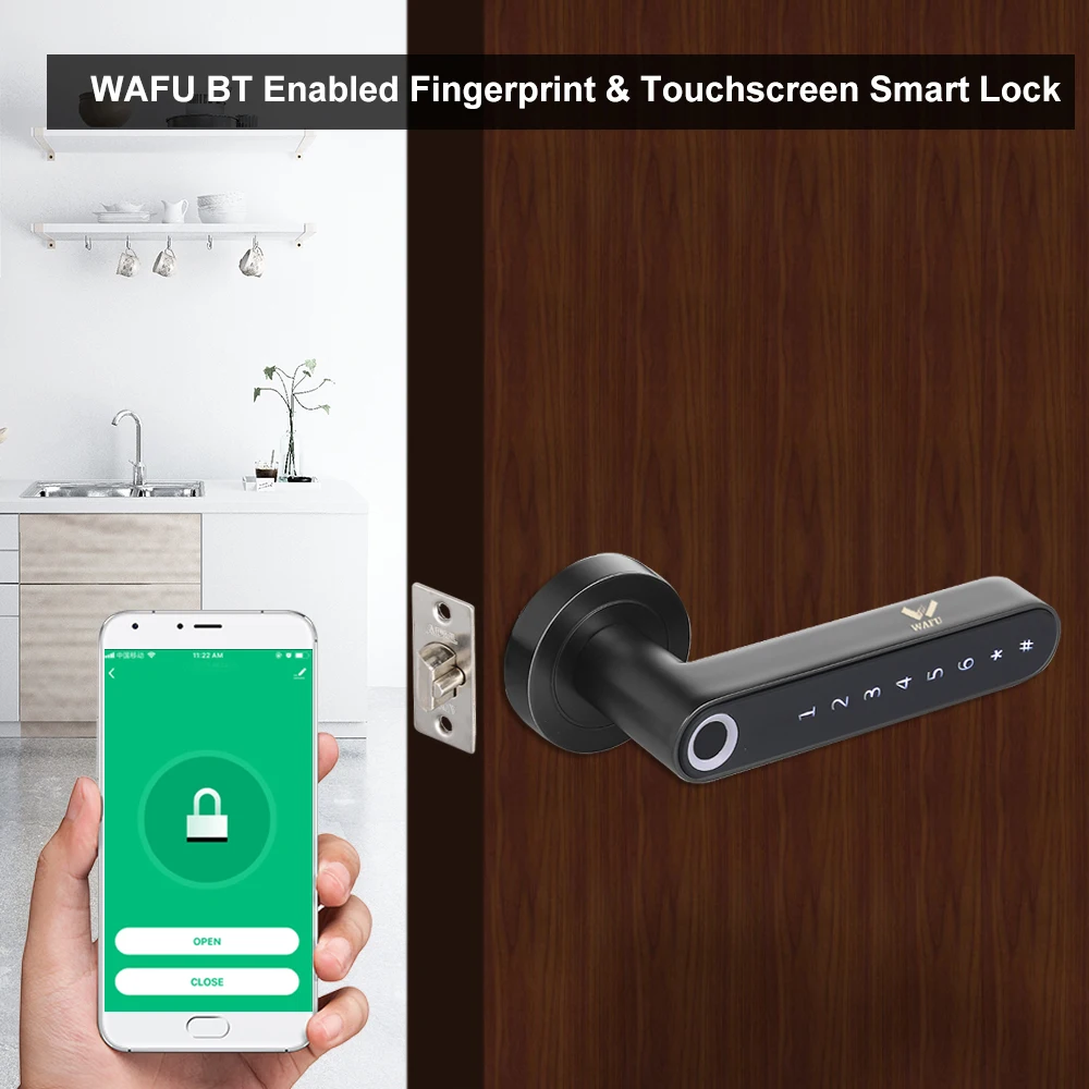 WAFU 016 Smart Lock Fingerprint Handle Tuya Door Lock Bluetooth Password Smart Life APP Unlock Keyless