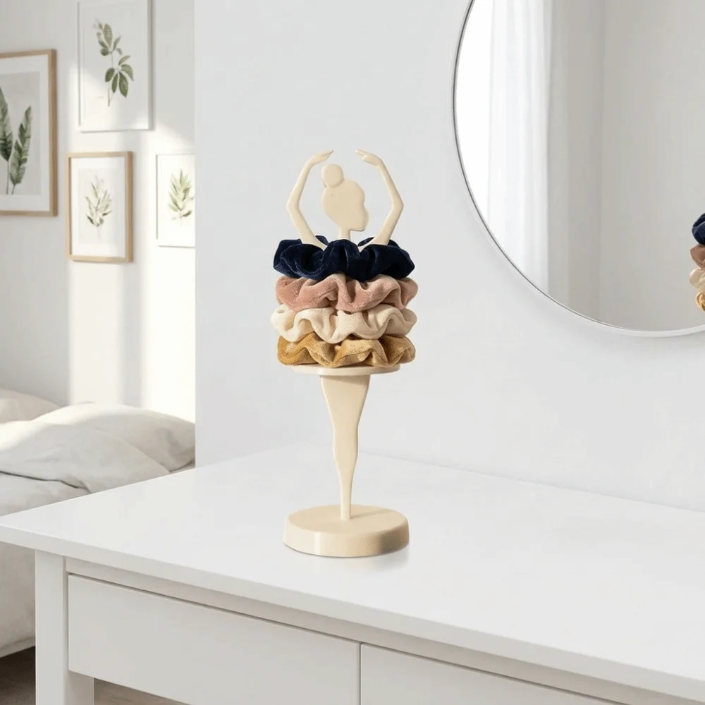 3D Printed Ballet Dancer Scrunchie Holder Decorative Space Saving Ballerina Scrunchie Holder Plastic Hair Tie Storage Rack