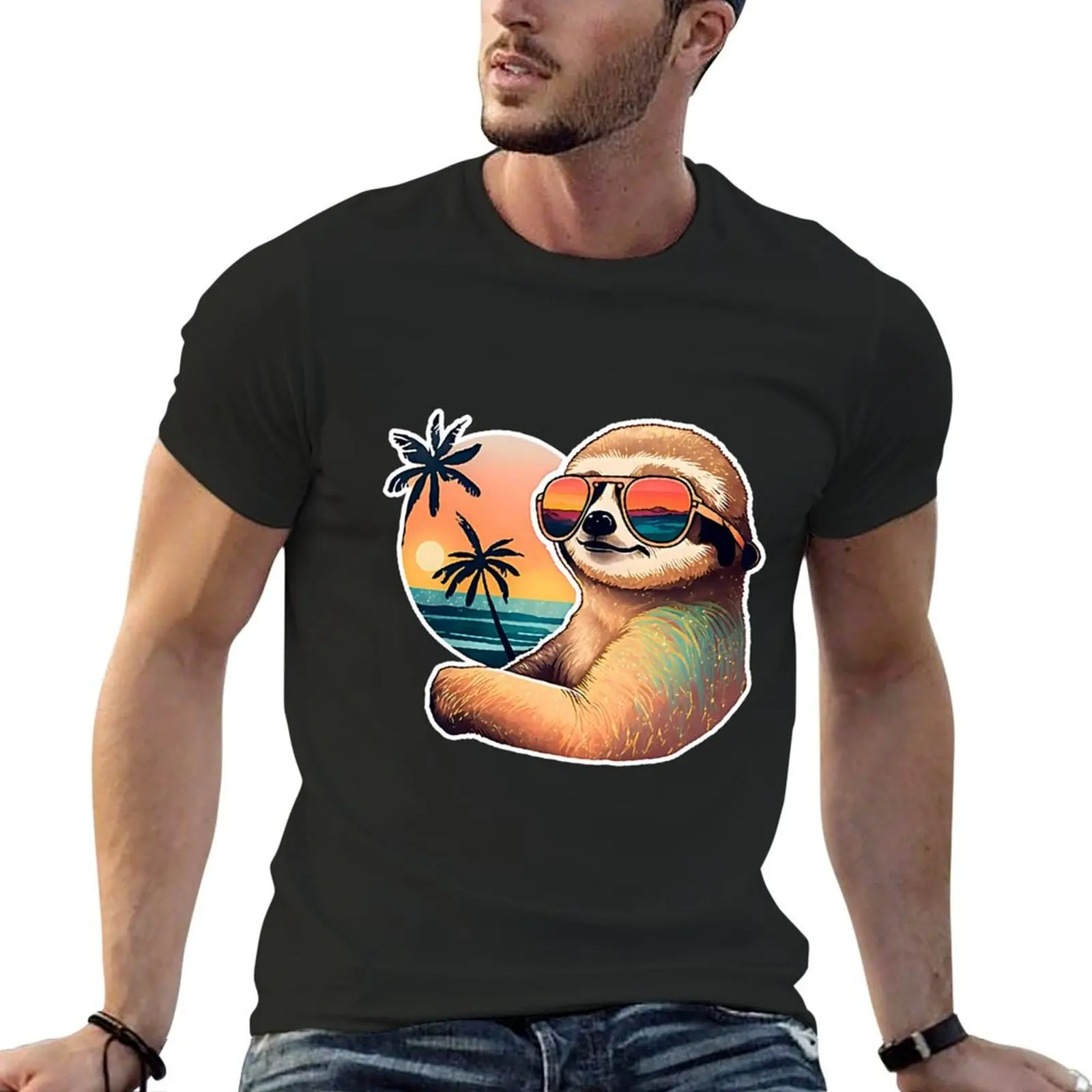 

Sunset Sloth Vintage Sloth Summer Sloth Beach T-Shirt sweat cute tops blue archive designer t shirt men