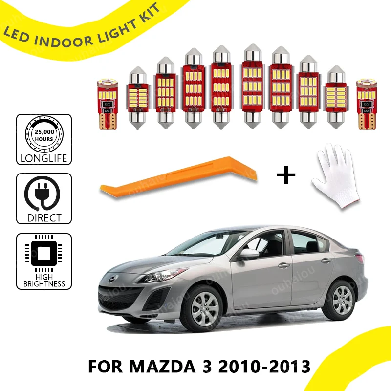 

11Pcs For Mazda 3 BL Hatchback Saloon Mazda3 2010 2011 2012 2013 Canbus Vanity Mirror Trunk Lamp Interior LED Dome Map Reading