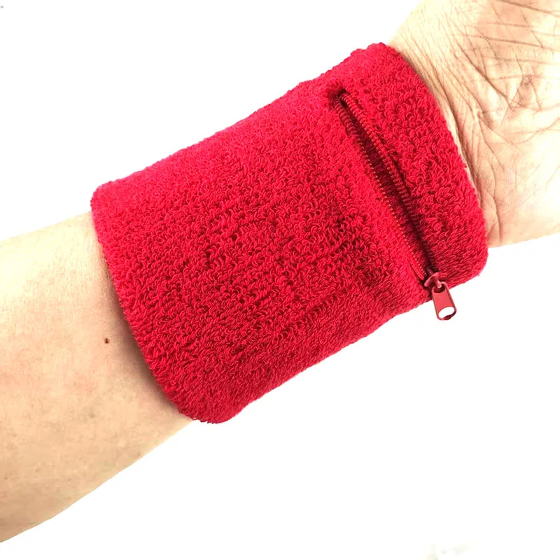 Terry Cloth wrist wallet with zipper Pocket,Absorbent sweat band sports wrist pouch for men women