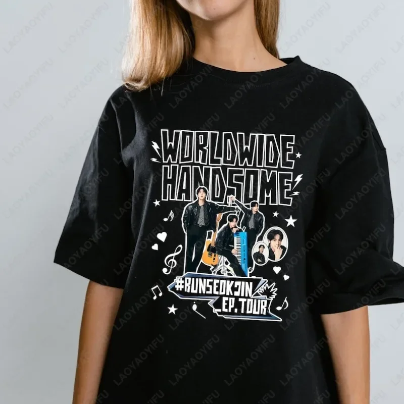 2025 تشغيل Seokjin جولة جين القطن التي شيرت الحفل في جميع أنحاء العالم وسيم الرجال النساء الجيش تيز الاتجاه كول عادية موضة الكبار بلايز هدية #3