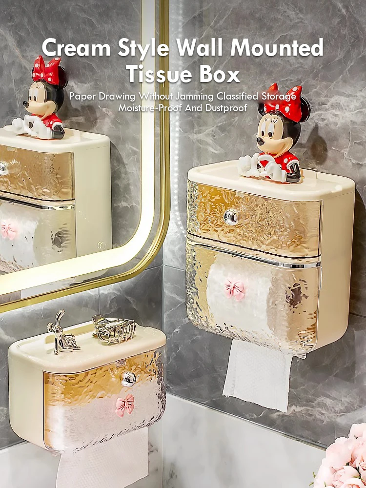 Toilet Tissue Box Wall Mounted Non Perforated Toilet Paper Box Glacier Patterned Bathroom Storage Rack Magnetic Tape Cover