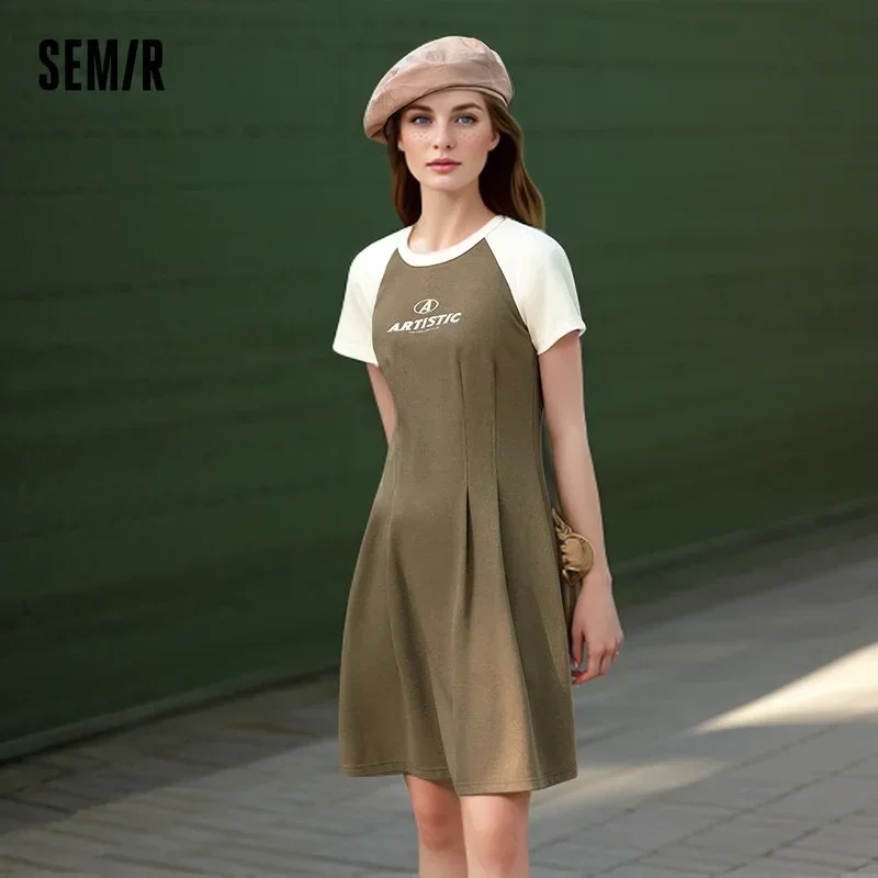 Semir Dress Women Waisted Plug Sleeve 2024 New Summer Letter Short Dress Casual Trend