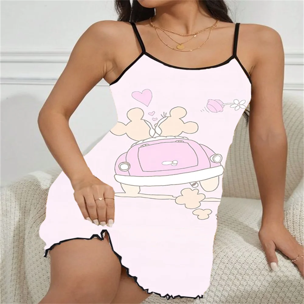 Disney Sleepwear Women's Nightgown Woman Night Sleeveless Pajamas Woman Trend 2024 Babydoll One Pieces Sexy Sleepdress Minnie