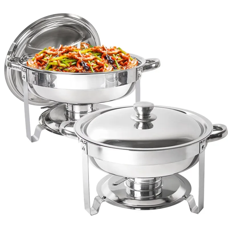 5 Quart Stainless Steel Round Hot Pot Buffet Set with Lid for Warmth and Fixed Dining Equipment