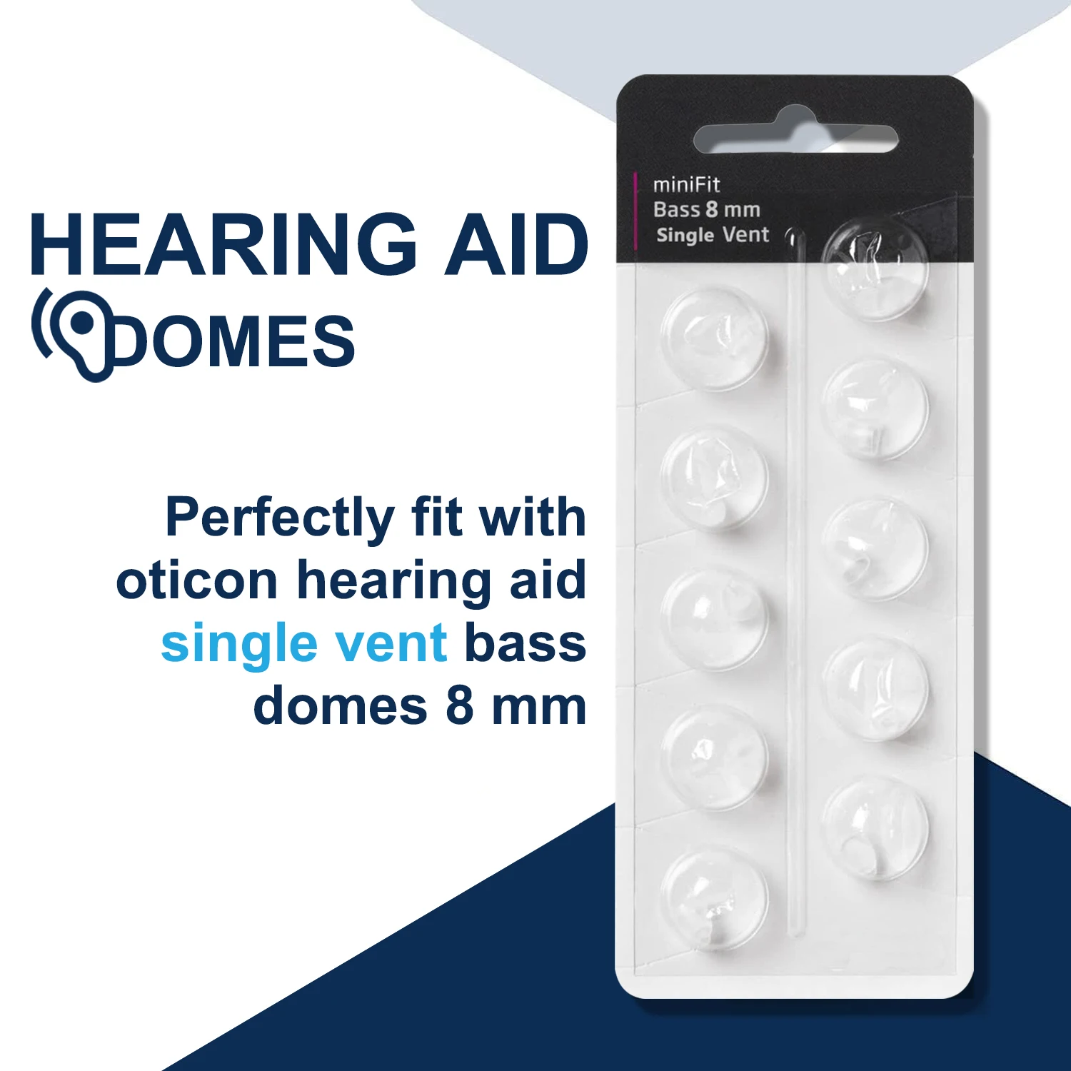 Hearing Aid Domes for Oticon Replacements, Oticon Hearing Aid Double Vent Bass Domes 8mm Single Vent