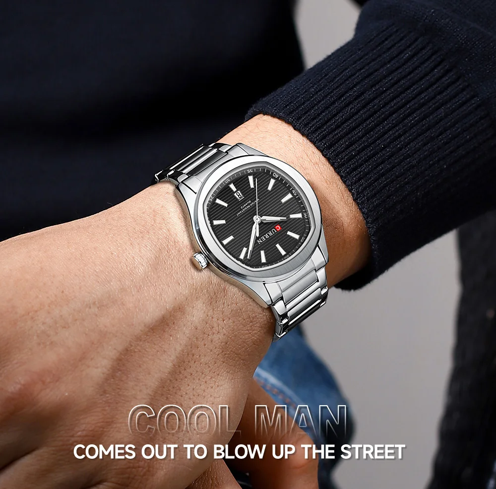 CURREN Modische Minimalistische Quarzuhr für Herren Zweifarbiges Edelstahlarmband Luxus-Armbanduhren mit Leuchtzeigern – Detail 13