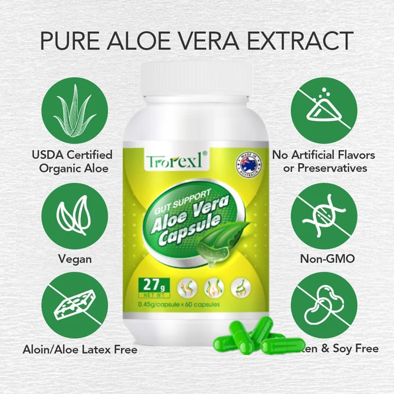 Organic Aloe Vera Capsules,Support Gut Health & Detox,Promotes Bowel Motility