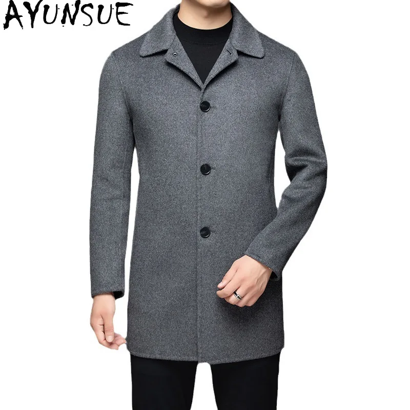 

AYUNSUE 70% шерстяная куртка, мужская зимняя одежда, Тренч средней длины для мужчин, двусторонние шерстяные и смешанные деловые повседневные мужские пальто