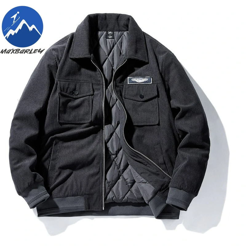 Maxbarley Men Corduroy Padded Jacket Casual Business Thickened Parka High Quality Turndown Collar Travel Windproof Winter Jacket