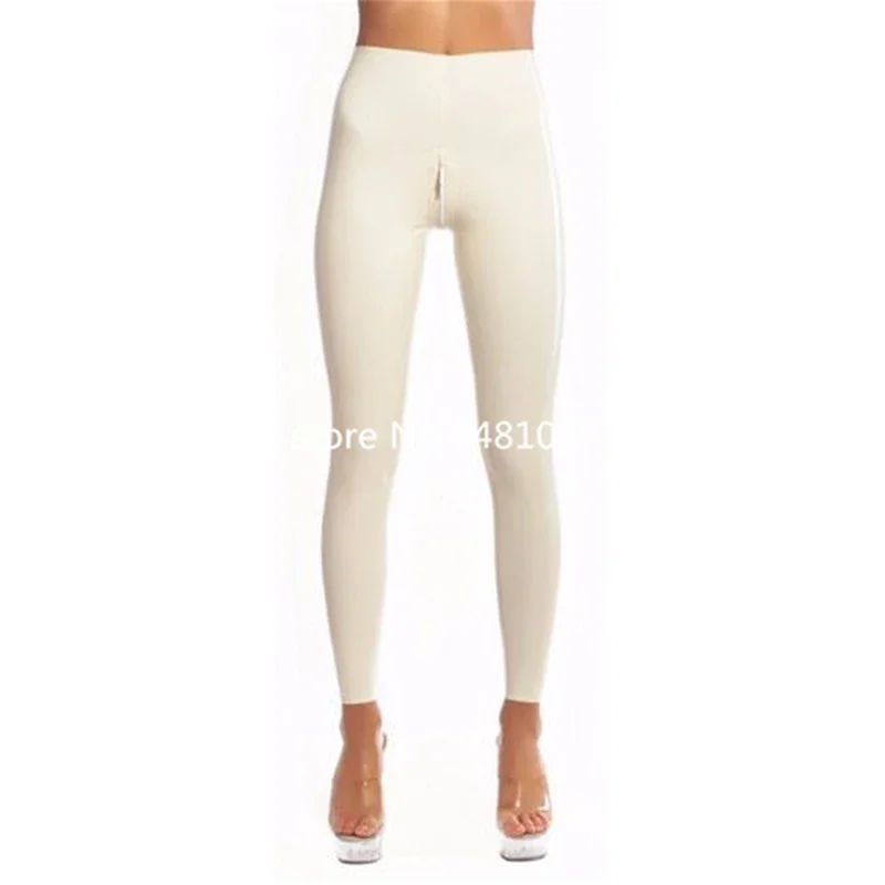 

Latex Rubber White Pants for Women latex Trousrs Females' Leggings with Crotch Zip Custom Made