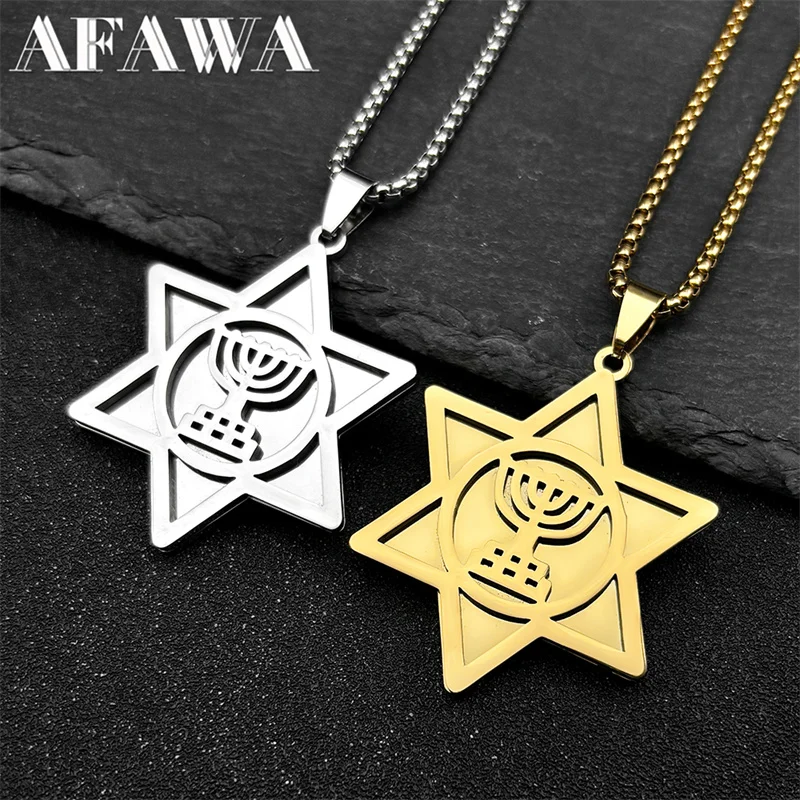 Hebrew Star of David Pendant Necklace for Women Men Stainless Steel Gold Silver Color Jewish Hanukkah Chains Jewelry