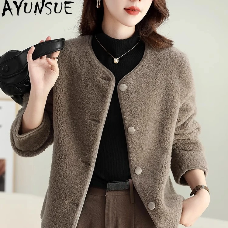 AYUNSUE Cappotto di Lana 100% Donna Grana Pecora Shearling Giacca Autunno Inverno Abbigliamento Donna Nuovo in Cappotti Пegoьто Ж Dien onderе Pelliccia Composita