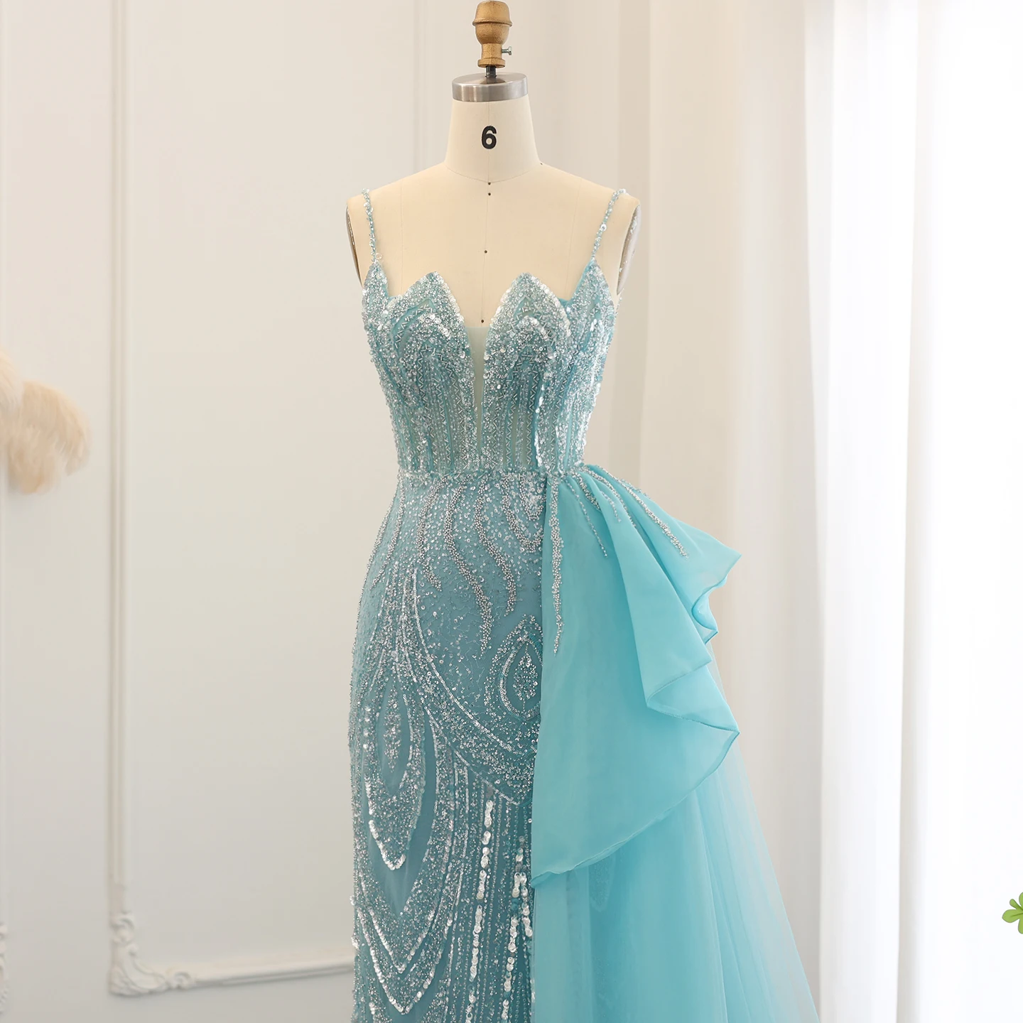 شارون سعيد الأشرطة حكيم الأخضر حورية البحر مساء اللباس مع تنورة الجانب الشق دبي المرأة ثوب حفل زفاف SS039 مخصص