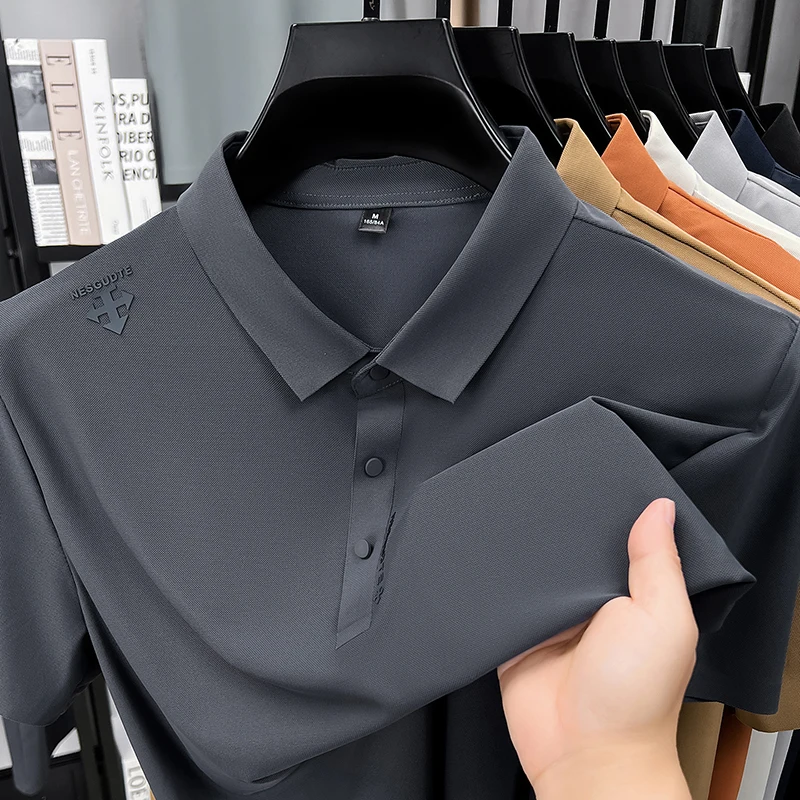 

Summer New Short Sleeved T-shirt Men's High-end Seamless Lapel Polo Shirt Business Casual Half Sleeved Cool Top