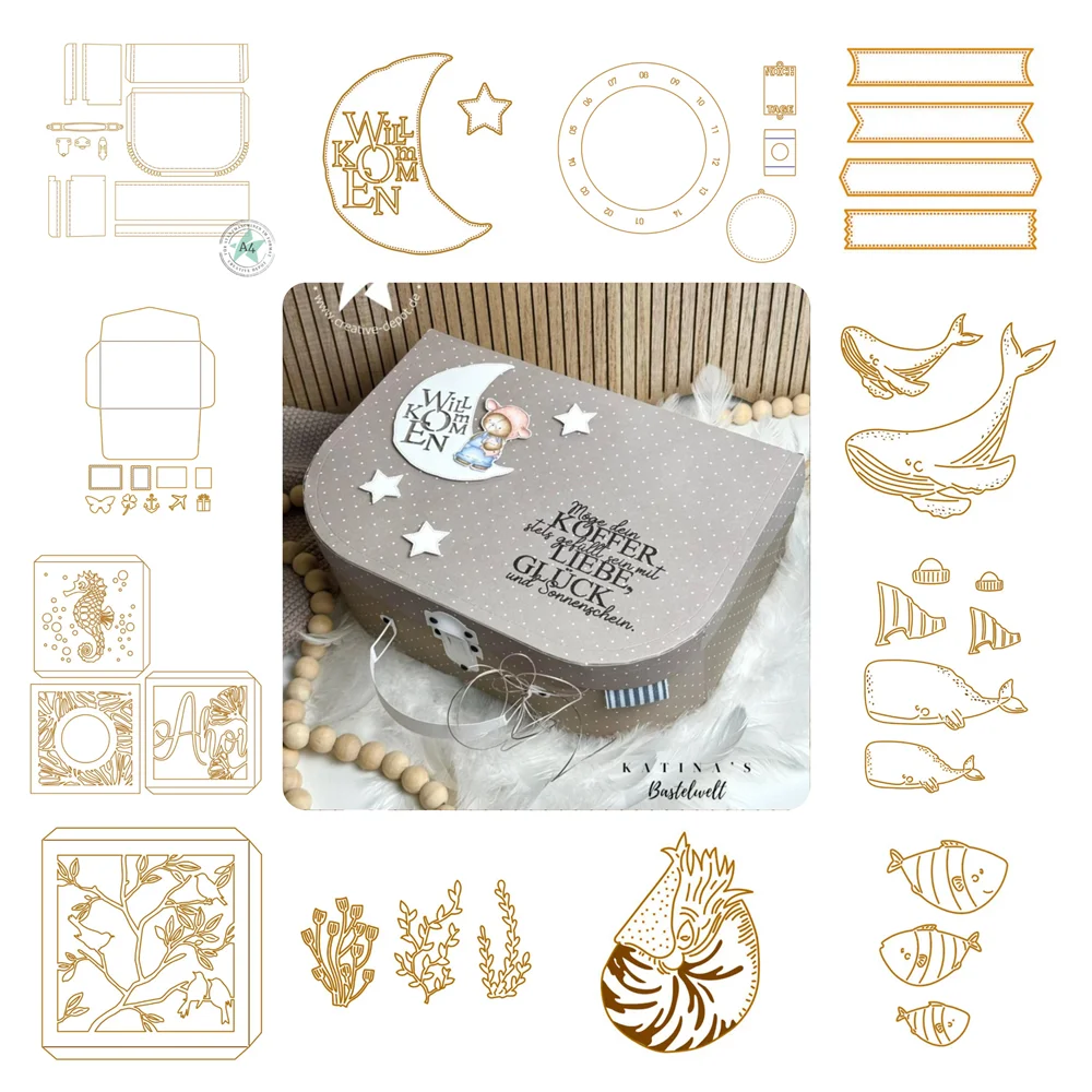 Cutting Dies Retrokoffer Lichtbox Groß Nautilidae Seesterne Ozeanriesen Underwater World for New 2026 Scrapbooking Card Craft
