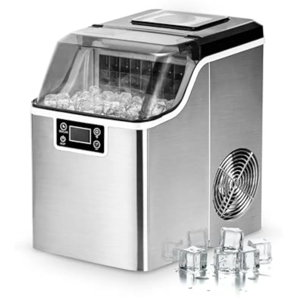 Ice maker countertop, 2 ways to add water, 45 pounds/day, 24 pieces ready in 13 minutes, self-cleaning, portable, compact