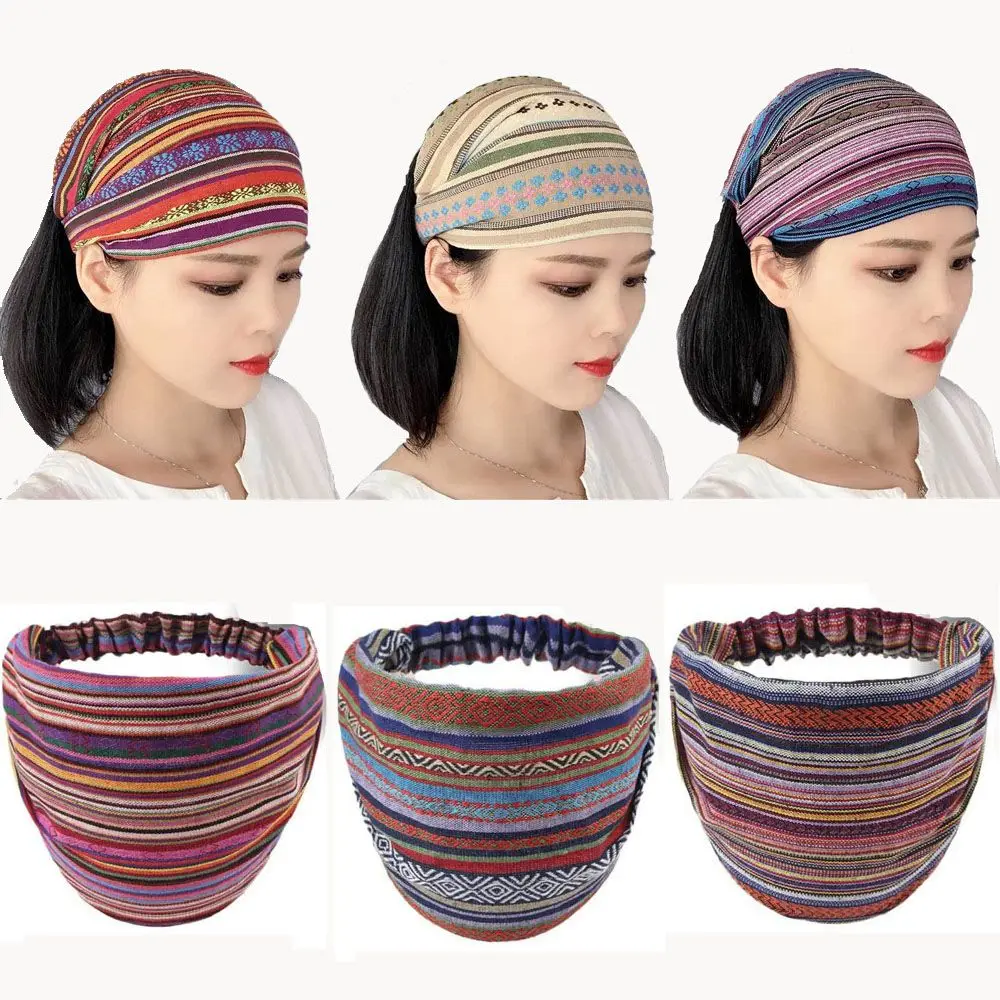 

New Style Elastic Hair Bands Striped Hair S carf Turban Wide Head Wrap H eadband