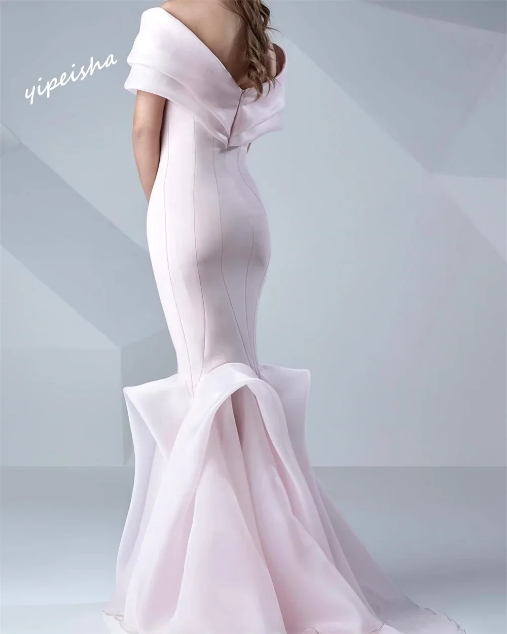 Yipeisha-exquisito vestido de noche de sirena con hombros descubiertos, longitud hasta el suelo, abrazando Organza, vestidos de fiesta personalizados