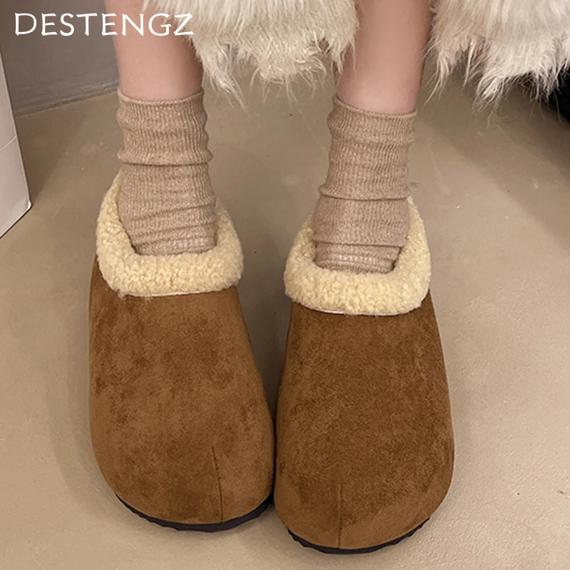 Mocassins chauds en peluche pour femmes, fourrure, chaussures plates en daim, bottes décontractées, tendance hiver, nouvelle marque de créateur, mode, 2025