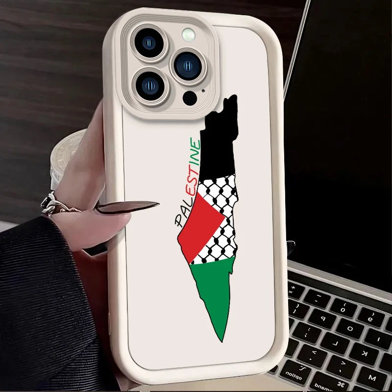 حافظة علم فلسطين لهاتف آيفون 16 15 14 13 12 11 Pro Max XS X XR 8 7 6S 6 Plus SE 2020 غطاء مقاوم للصدمات من السيليكون السائل Funda