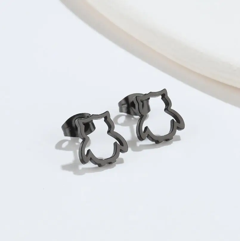 Minimalist Animal Earrings Black Stainless Steel Dinosaur Rabbit Lion Ear Studs for Women Snail Earing Piercing Punk Gifts