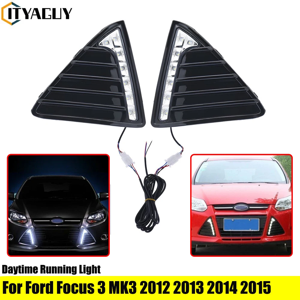 2Pcs/Set Waterproof 12V Car LED DRL Daytime Running Lights White Turn Signal Fog Lamp Accessories For Ford Focus 3 MK3 2012-2015