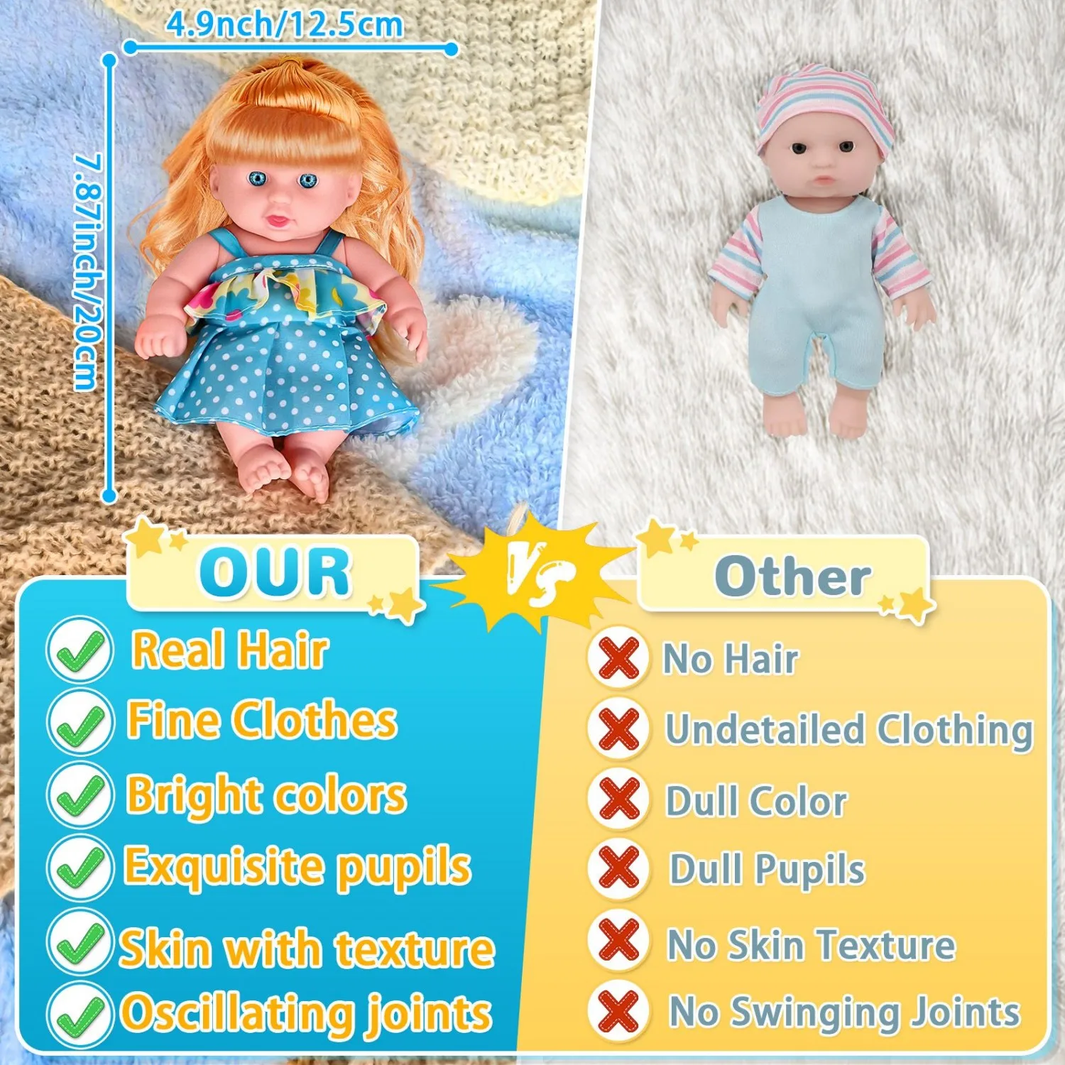 Golden Haired Princess Doll | Polka Dot Skirt & Flower Top | Soft Rubber Skin-Friendly Baby Doll for Family Play & Role-Play (Ch