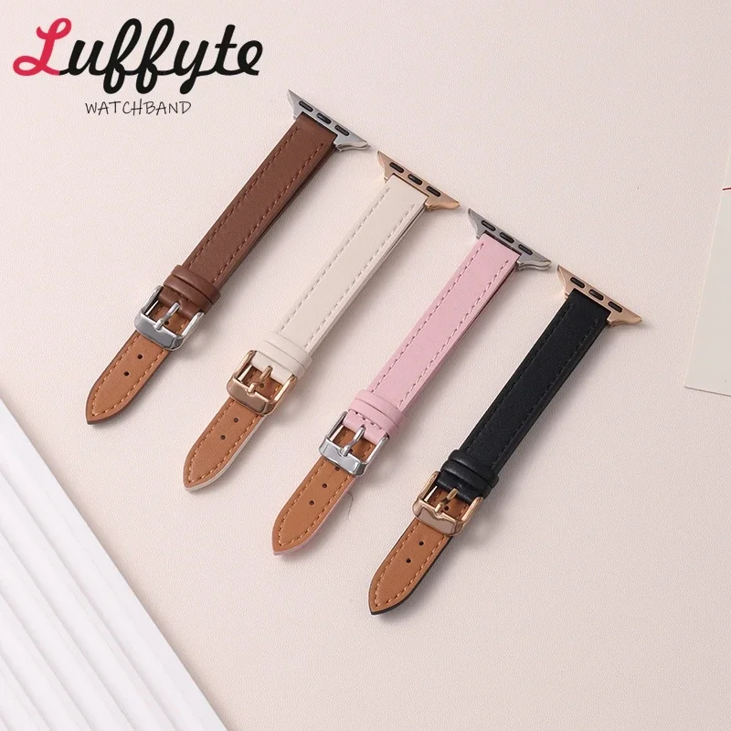 Slim Leather Strap for Apple Watch Band 49mm 46mm 45mm 42mm 40mm 44mm 41mm 38mm Bracelet for IWatch Ultra SE 1-10