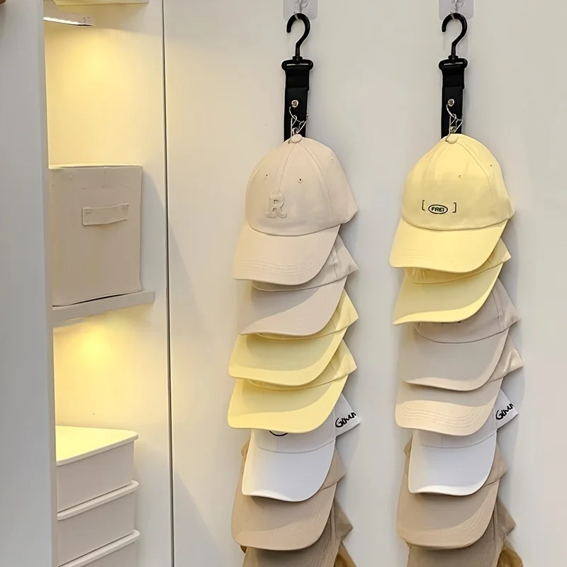 Stainless Steel Hat Rack with 8 Clips - Can Hold 16 Baseball Caps. Multi-Functional Battery-Free Hat Organizer, Suitable for War