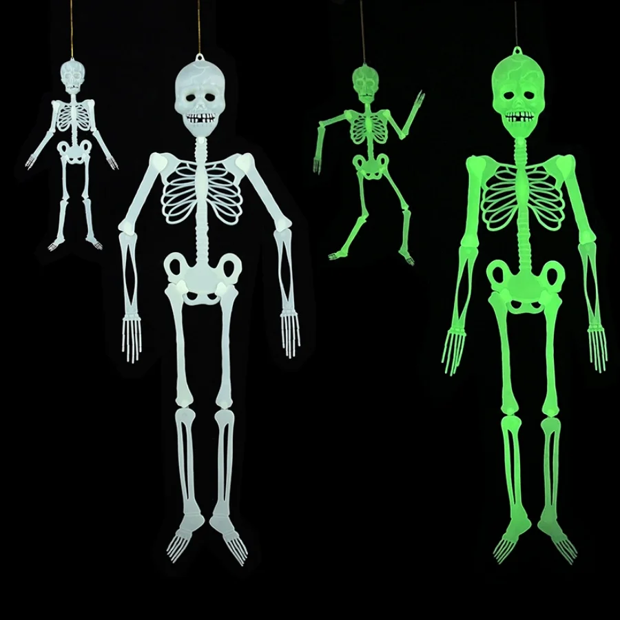 Halloween leuchtendes hängendes Skelett, Party-Dekoration, Zuhause, Outdoor, Hof, Garten, bewegliches Ornament, leuchtet im Dunkeln, gefälschtes Totenkopf-Design