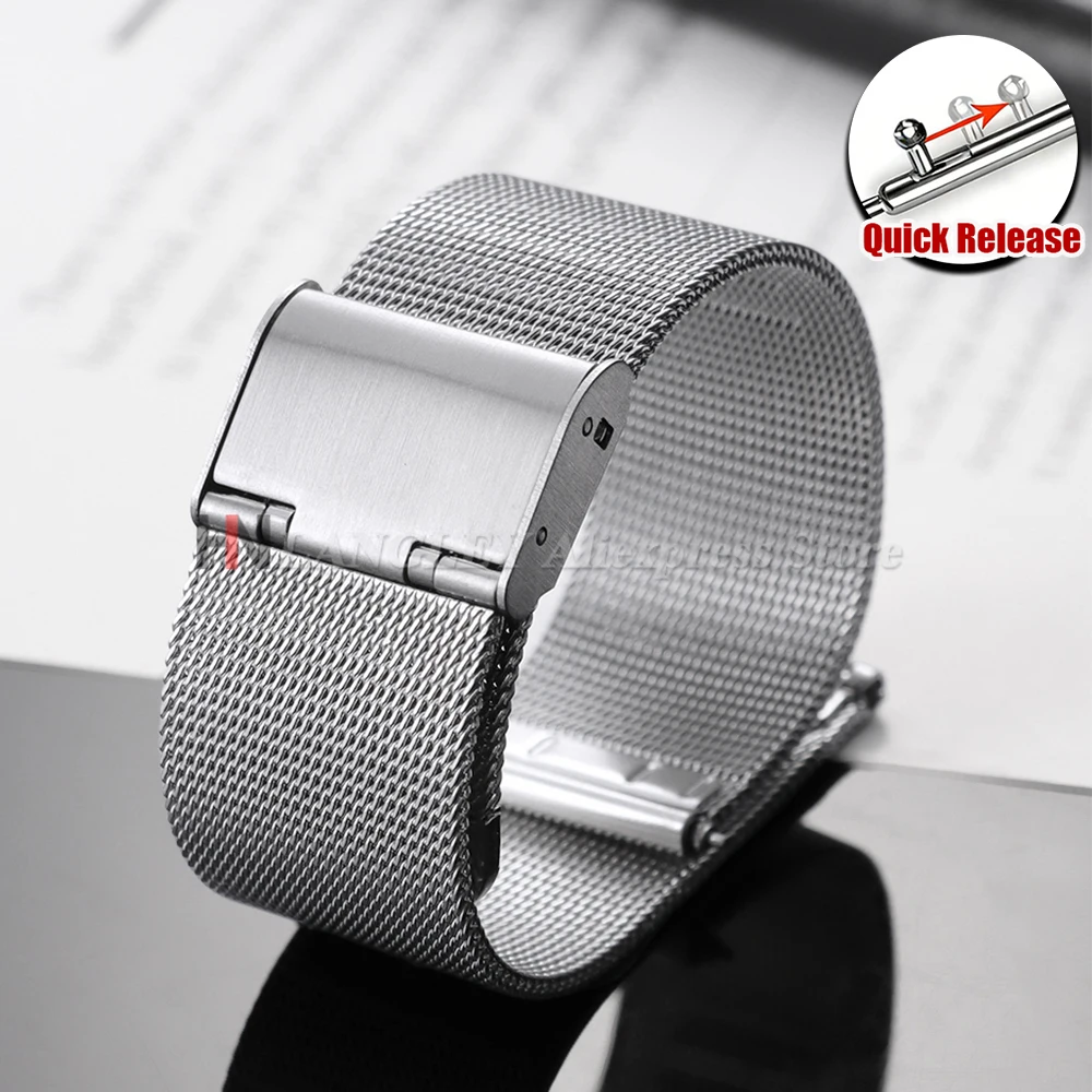 22mm 20mm 18mm 16mm Milan Loop Armband mit Schnellverschluss, Metall-Mesh-Armband für Samsung Galaxy und Huawei Watch, Universelles Armband mit Flachkopf