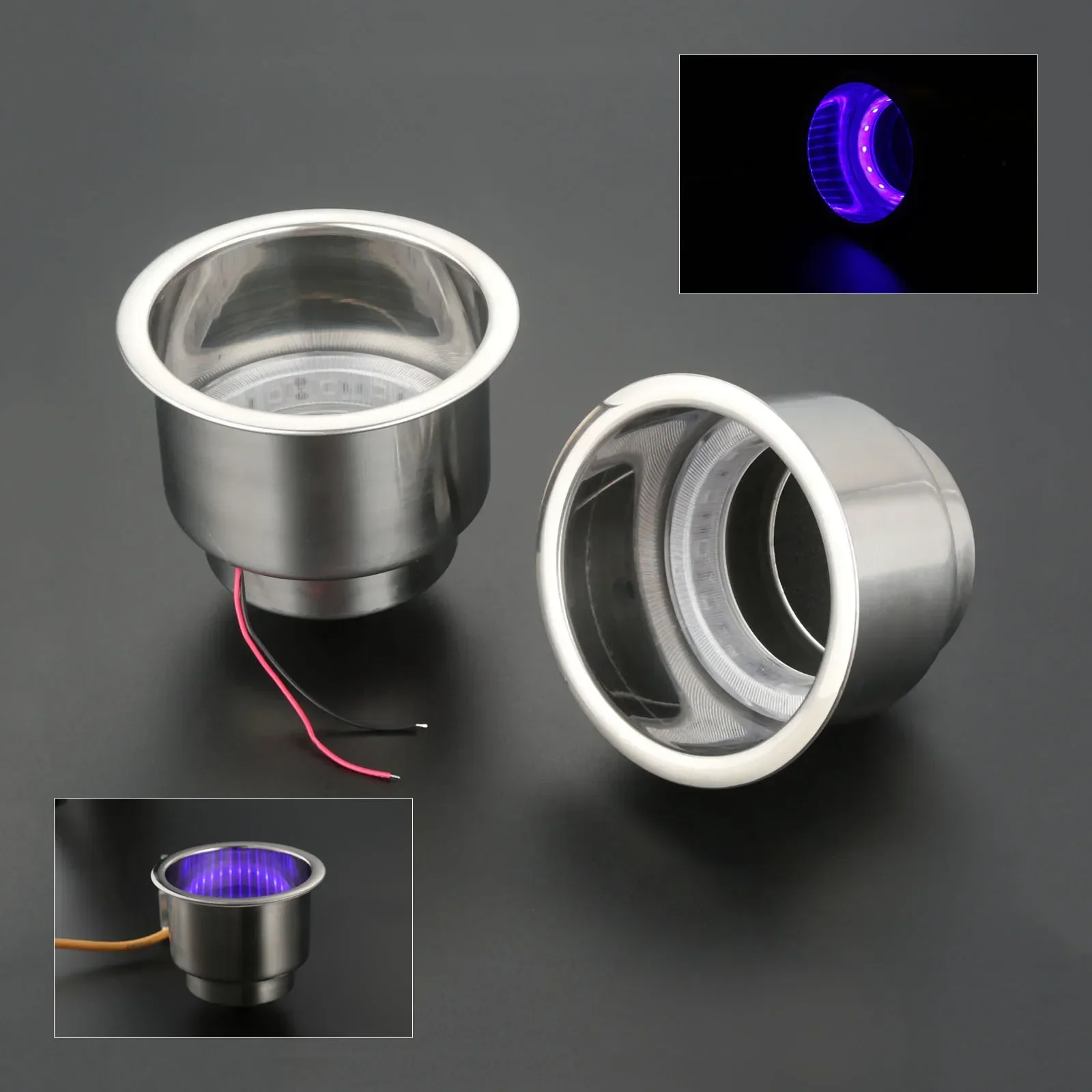 1/2/4 Pcs Marine Stainless Steel 12V LED Light Recessed Built-in Car Cup Drink Holders Sailing Light Rowing Boats Accessories