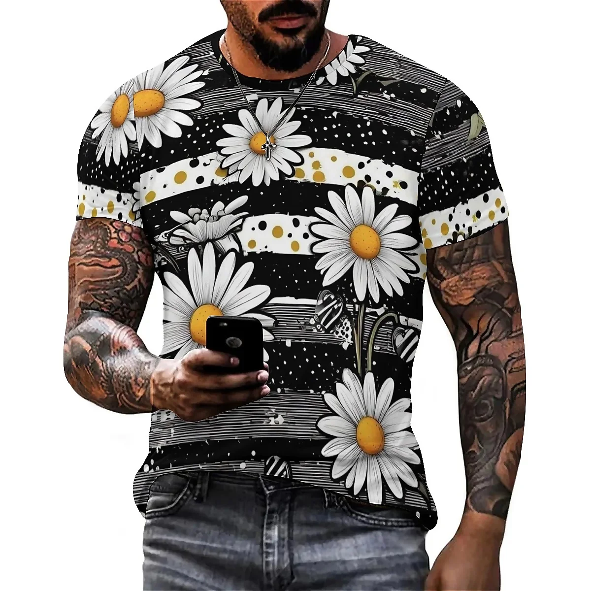 2027 New Men's Tie-Dye Technique 3D Printed Short-Sleeve T-Shirt - Printed Tee, Party Wear, Smooth Fabric