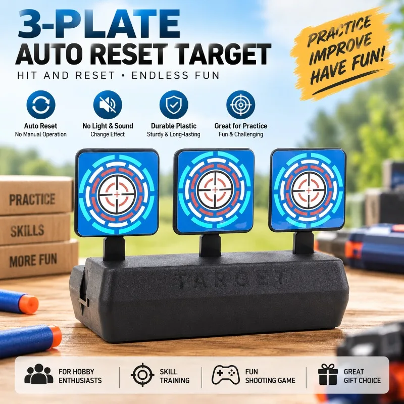Multi‑Occasion Hobby Practice Target, 3‑Plates Auto‑Reset Plastic Game Prop, Suitable for Desktop & Outdoor Pastime