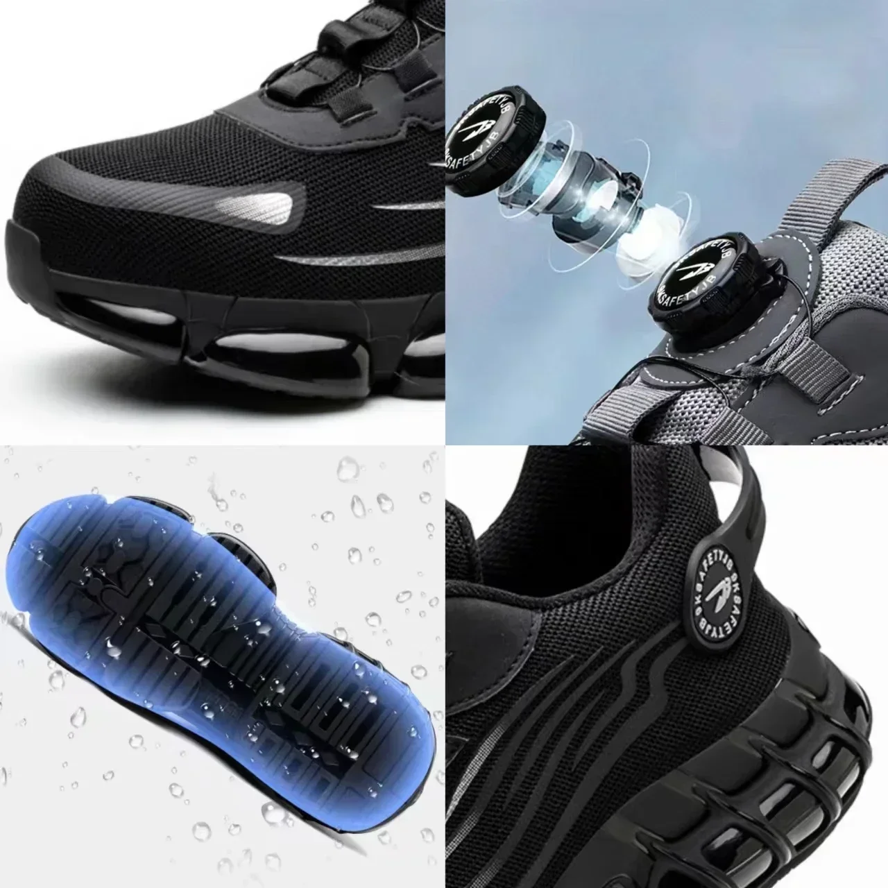 2025 novo botão rotativo sapatos de segurança de trabalho masculino sapato de dedo do pé de aço respirável tênis leves botas de proteção tenis