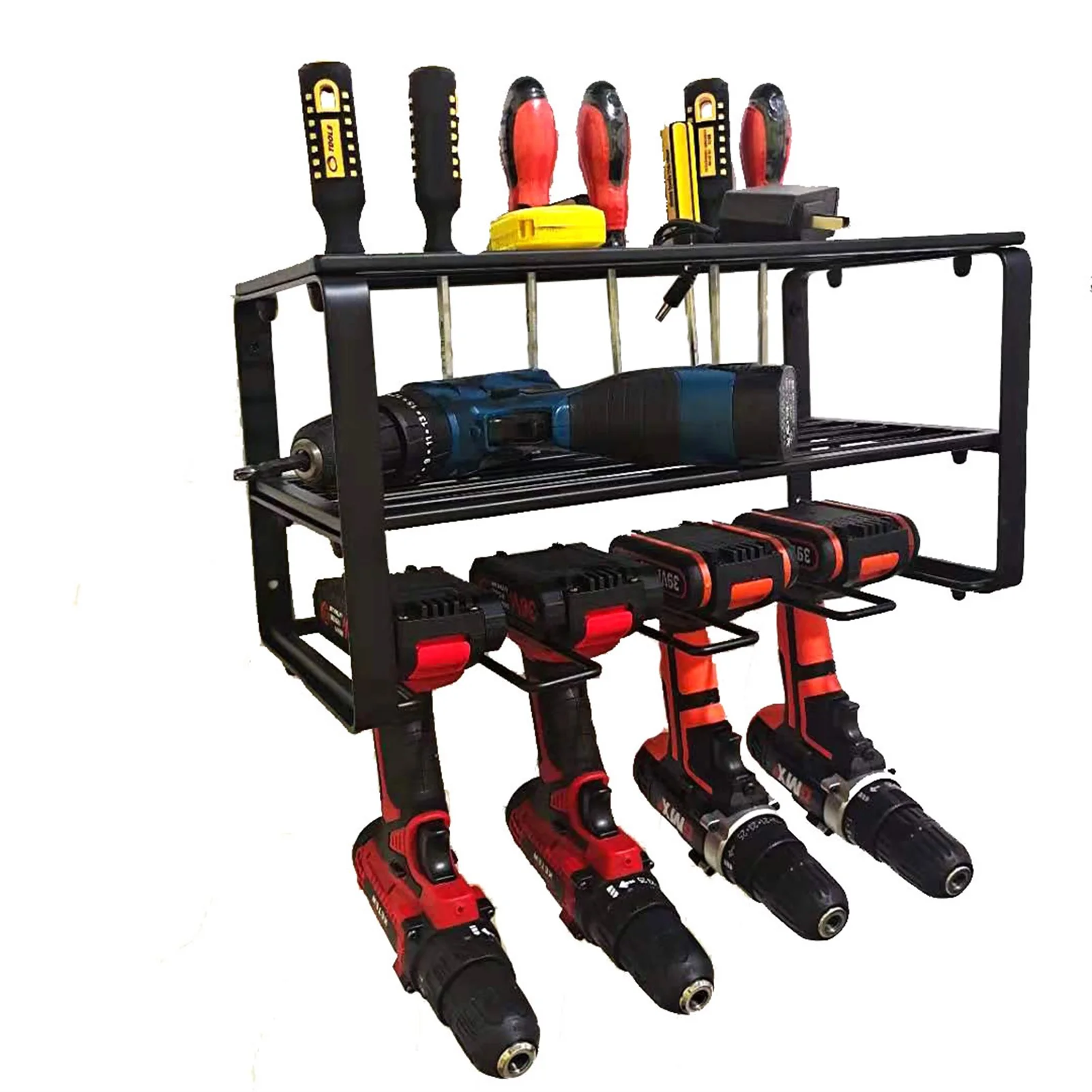 Tool Storage Rack Power Tool Organizer Garage Wall Mount Organizer Electric Drill Storage Rack With Storage Shelf Suitable F