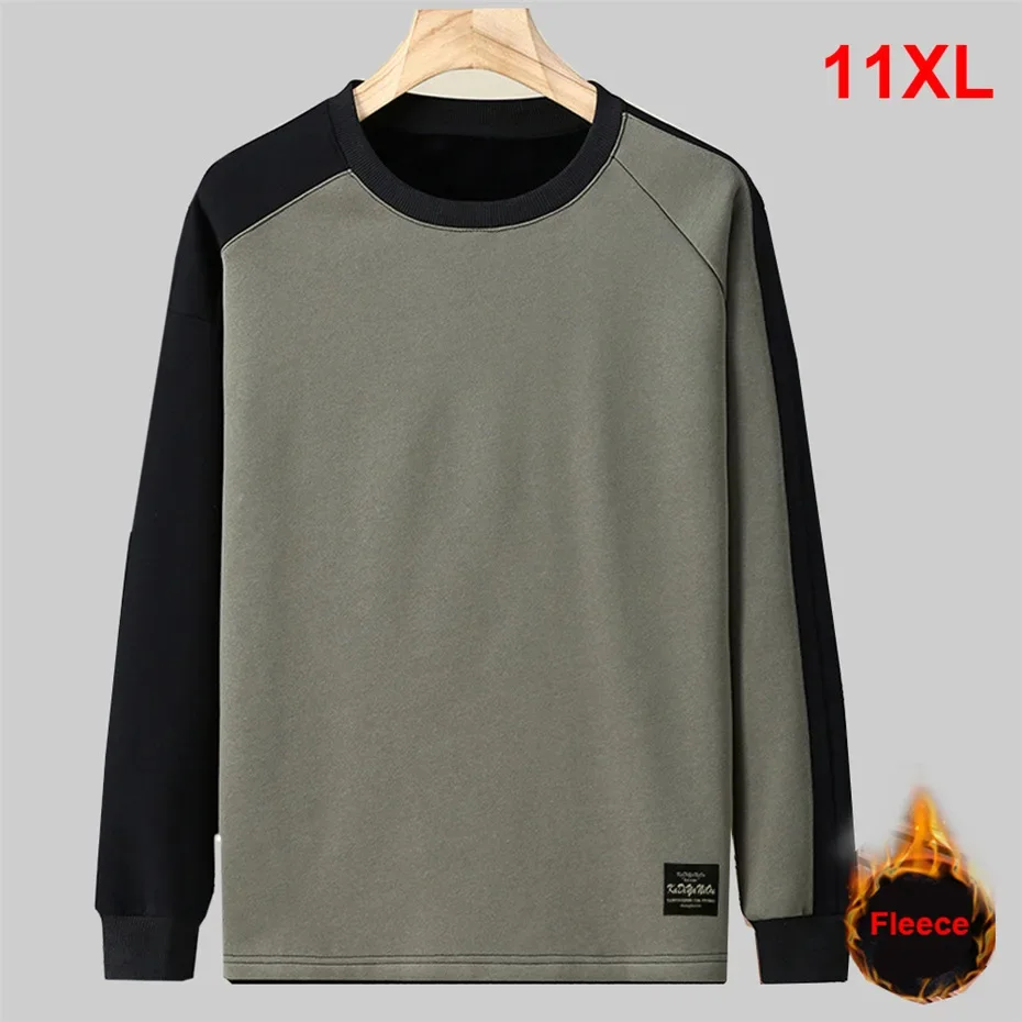 

Мужской флисовый пуловер с карманами, повседневный Свитшот составного кроя, большие размеры до 11XL, Осень-зима