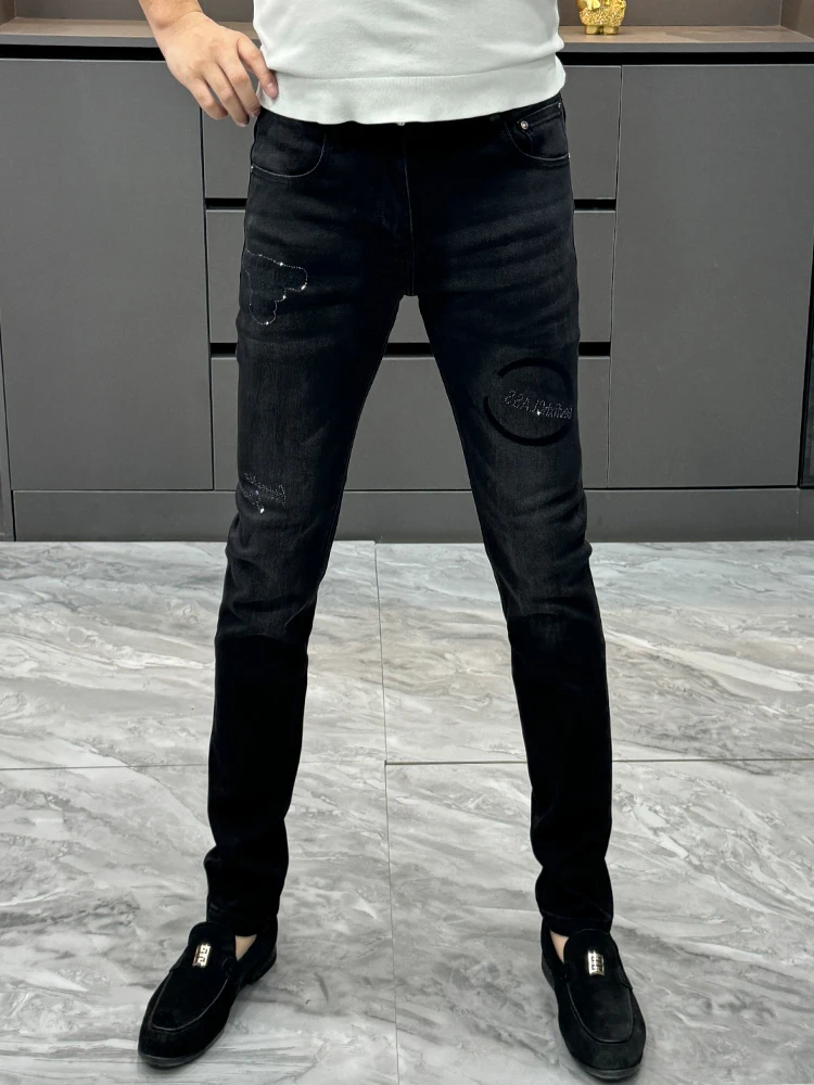 

Мужские джинсы Bla Slim Fit, модные повседневные брюки прямого кроя с бриллиантовой отделкой, молодежные, износостойкие, на все сезоны