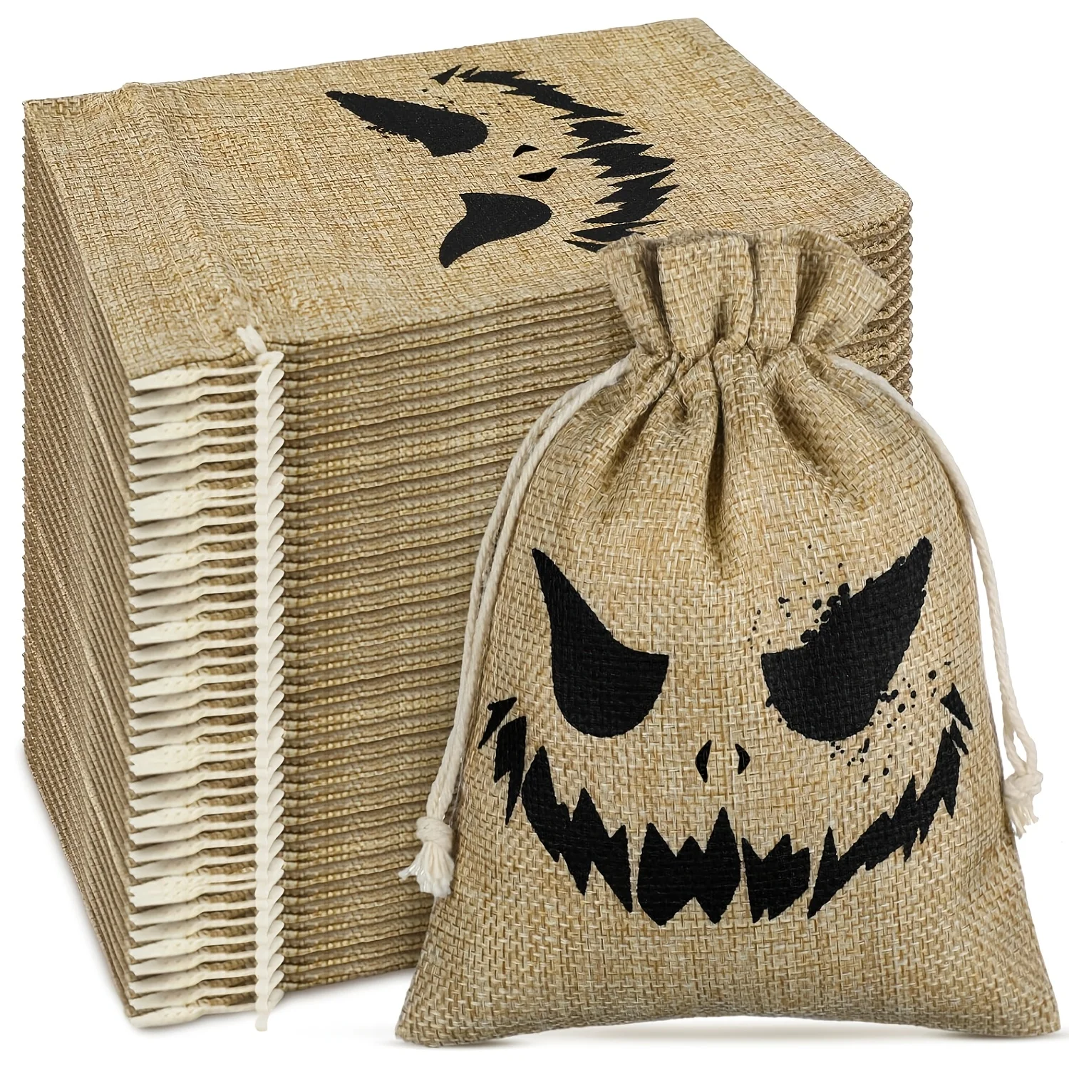 6/12/24 Bolsas de yute con cordón y estampado de calabaza malvada, ideales para regalos a granel para ella/él en Halloween, recuerdos de fiesta