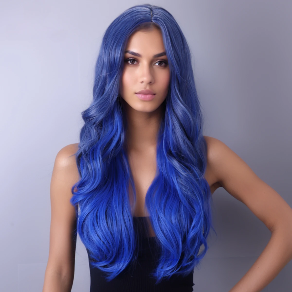 

Royal blue medium curly hair 26 "blue long curly wavy synthetic wigs