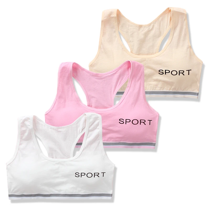 3PCS 8-16Y Teenage Girls Training Bras Cute Bow Dot Kids Puberty Underwears Adolescent Wireless Vests Children Sports Tank Tops