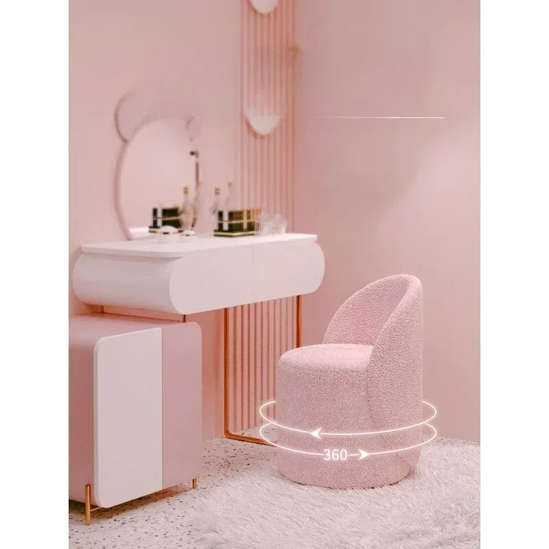 French Light Luxury Backrest Makeup Stool Household Bedroom Simple Manicure Dresser Stool Vanity Chair Step Stool Furniture