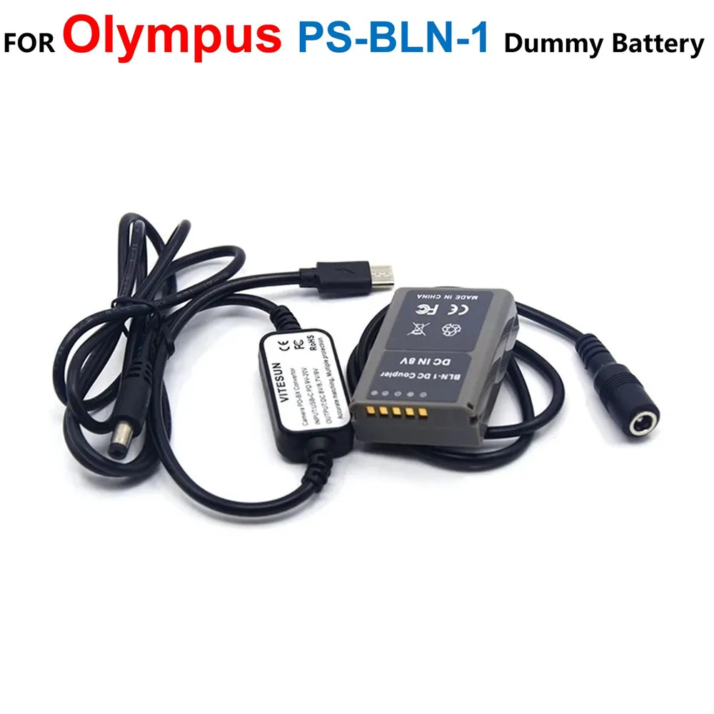 

BLN-1 DC Coupler PS-BLN1 Фиктивный аккумулятор + адаптер USB-кабеля питания типа C для цифровой камеры Olympus OM-D E-M5 II 2 E-M1 PEN F E-P5