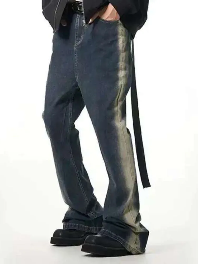 2025 Spring Side Washed Gradient Trendy Jeans Men's New High Street Niche Design Versatile Slim Boot Cut Trousers 2QAZY
