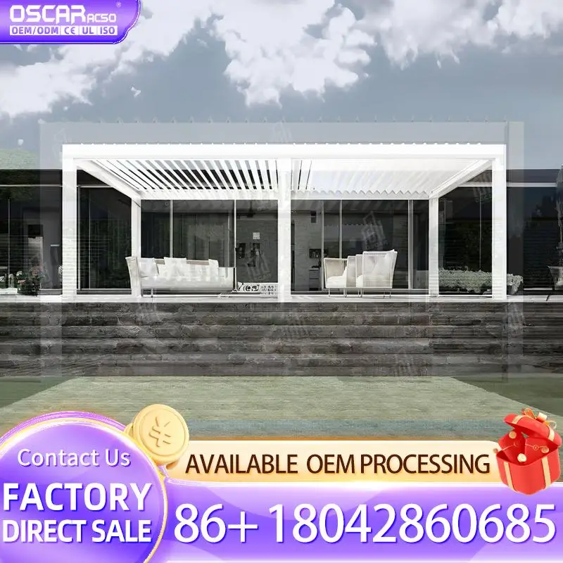 جناح ألومنيوم للسقف الكهربائي المقاوم للماء في الهواء الطلق لعريشة الفناء الخلفي للحديقة