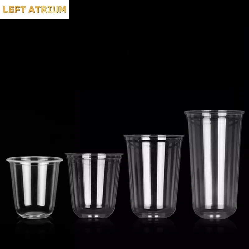 50pcs 90 Caliber PET Disposable Cold Drink Cups U-shaped High Transparency Plastic Coffee Cup Milk Tea Ice Cream Yogurt Mug